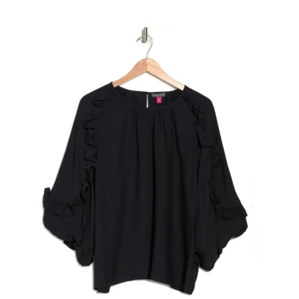 Vince Camuto Black Ruffle Sleeve Crêpe de Chine Blouse Size Small Nordst… - Picture 2 of 9